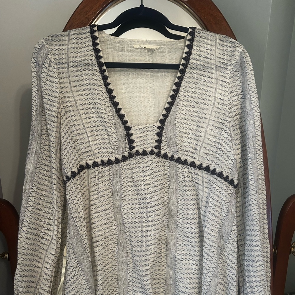 Anthropologie Flowy Gray and Blue Long Sleeve Top